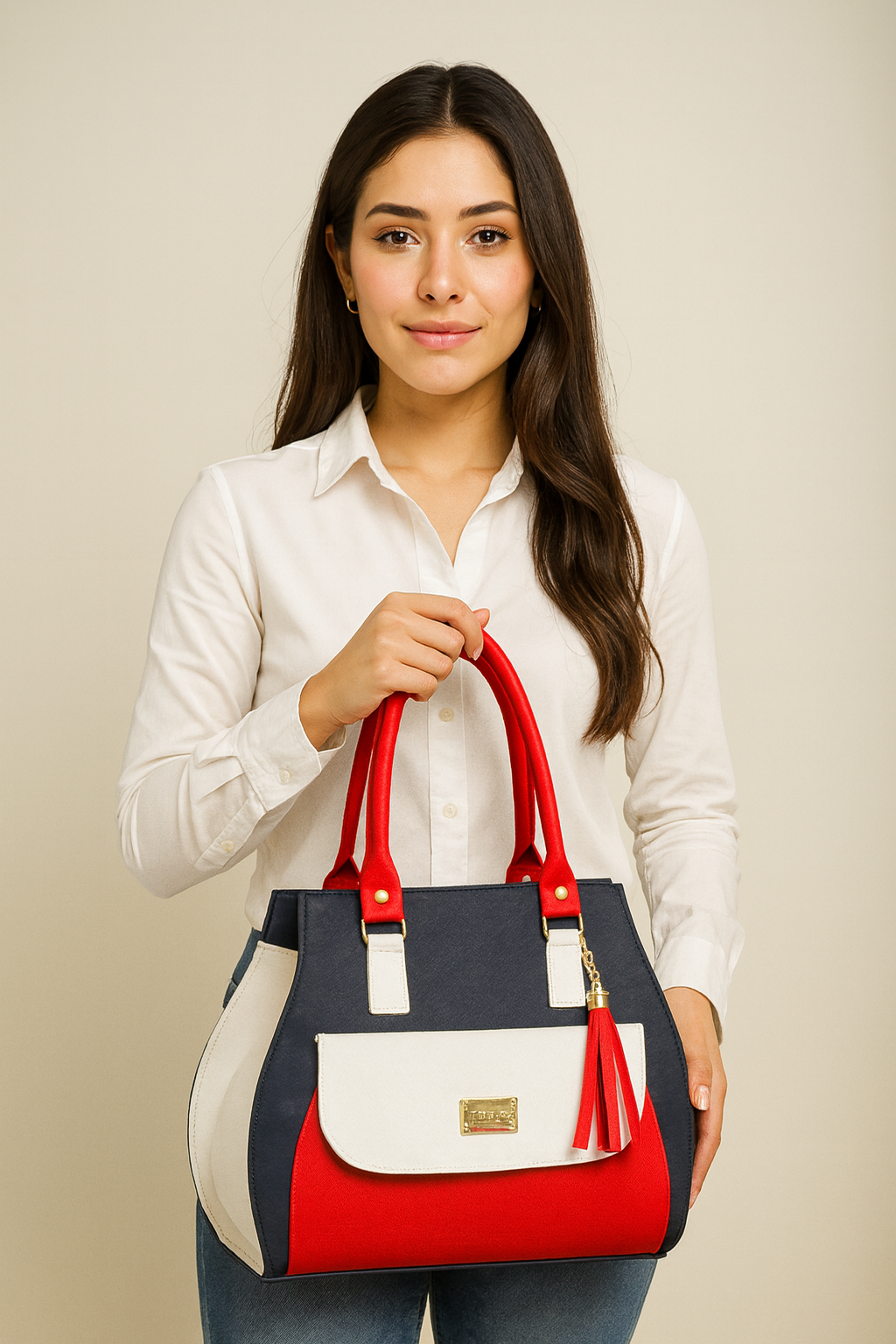 Bolsa de dama Camil tricolor rojo azul blanco elegante sintética resistente moda