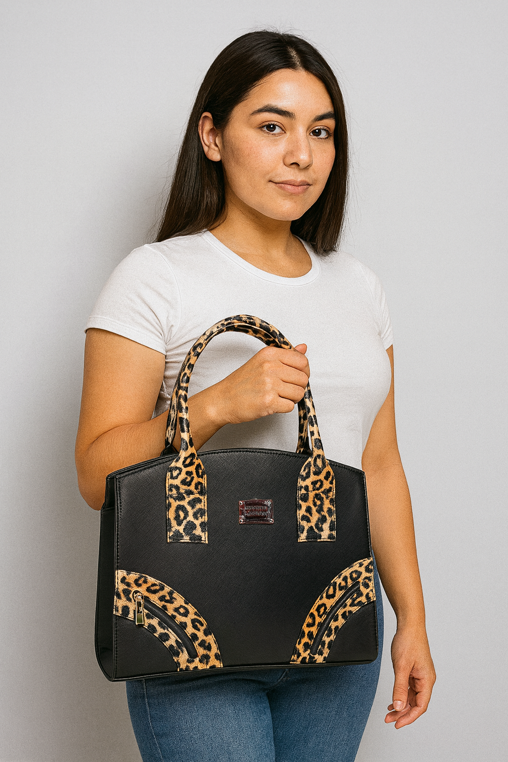 Bolsa de dama AIDEE café elegante con cierres frontales, resistente, moderna, ideal revender