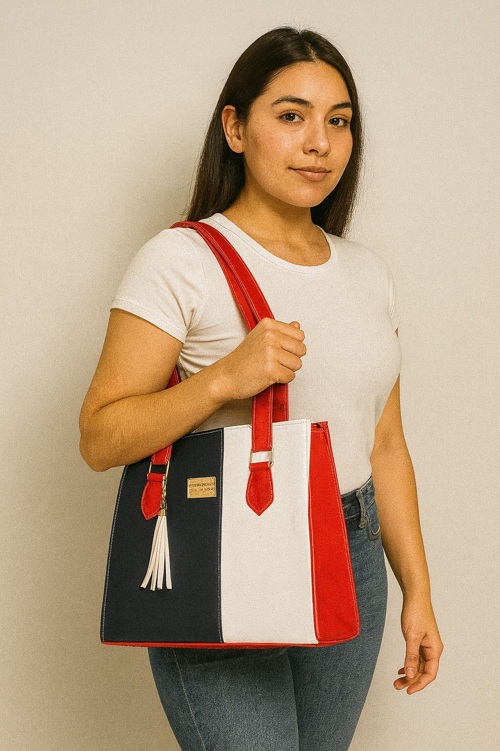 Bolsa de dama PERLA elegante roja y negra, bolso moderno resistente para revender