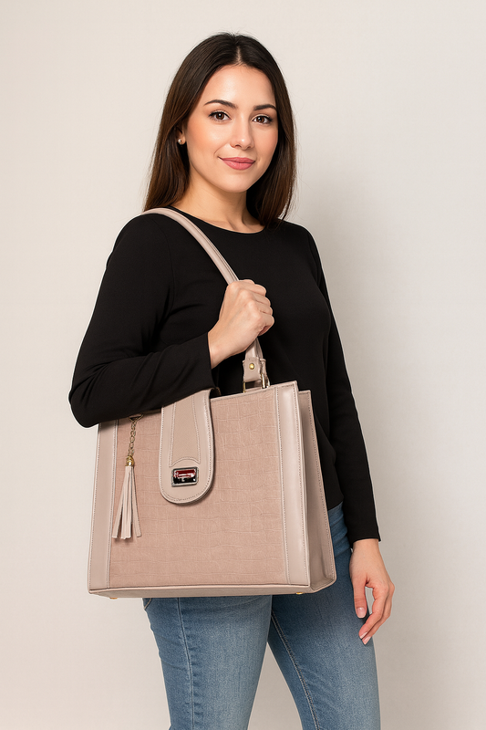 Bolsa de dama LIZETH elegante nude beige croco asa larga colgar hombro moda