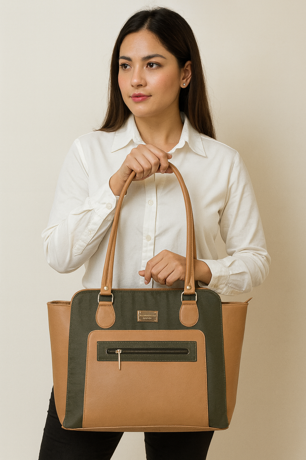 Bolsa de dama VERONICA beige elegante con cierre, amplia resistente moderna ideal regalo