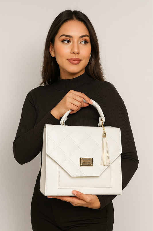 Bolsa blanca elegante de dama ANTONIA con estrellas holográficas moderna ideal para reventa