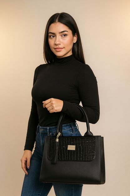 Bolsa de dama Isabela elegante moderna negra sintética alta calidad duradera exclusiva