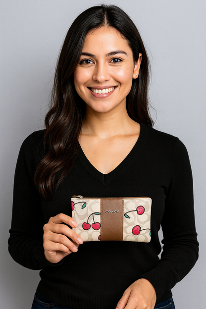 Monedero Extra Largo  Cereza 🍒 Estilo Premium | Elegante, Espacioso y Súper Práctico