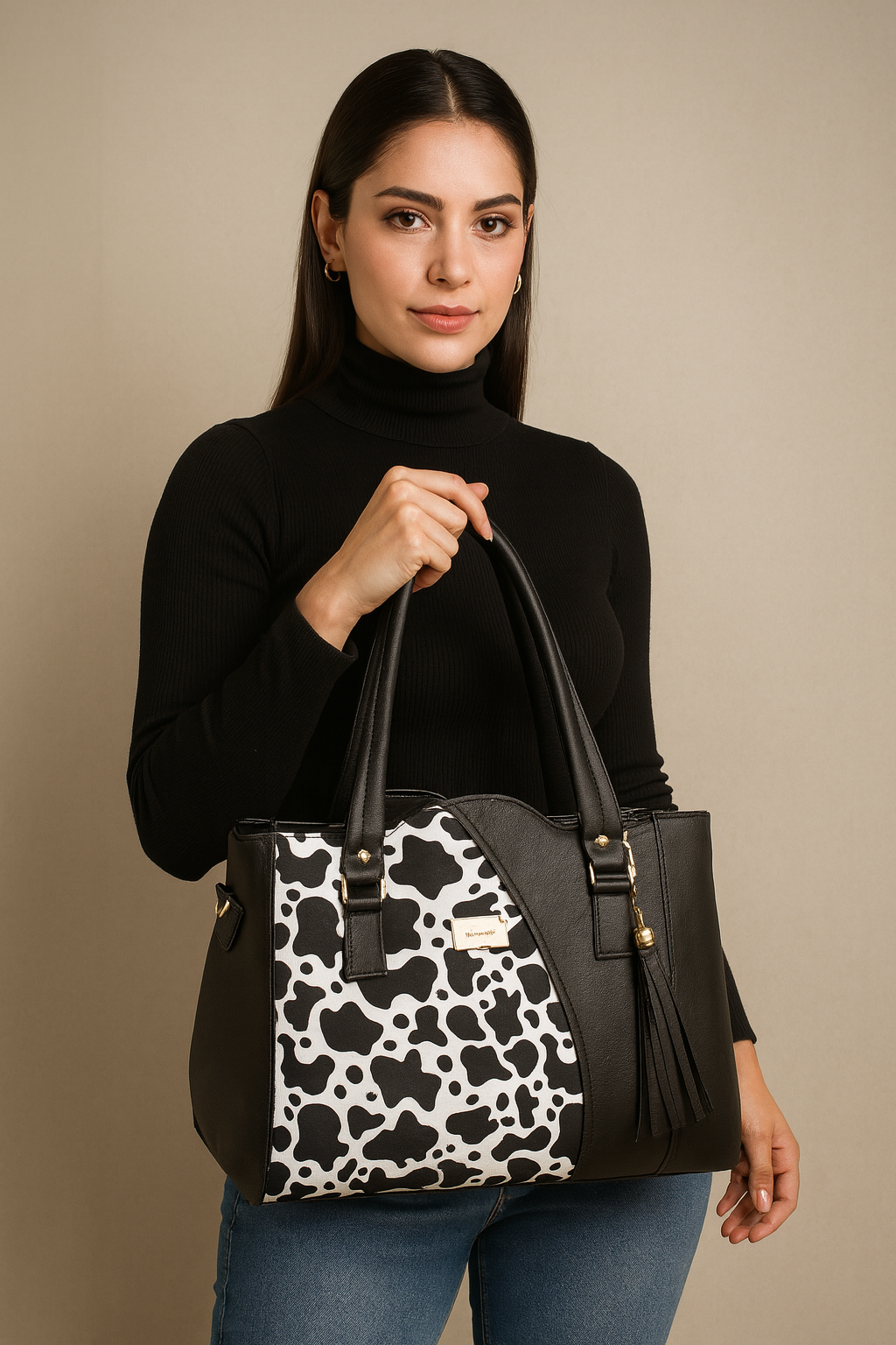 Bolsa de dama Camila elegante moderna estampado vaquita sintética alta calidad duradera