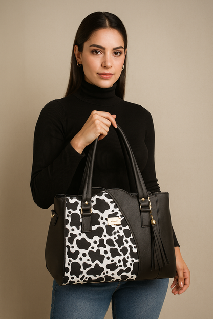 Bolsa de dama Camila elegante moderna estampado vaquita sintética alta calidad duradera