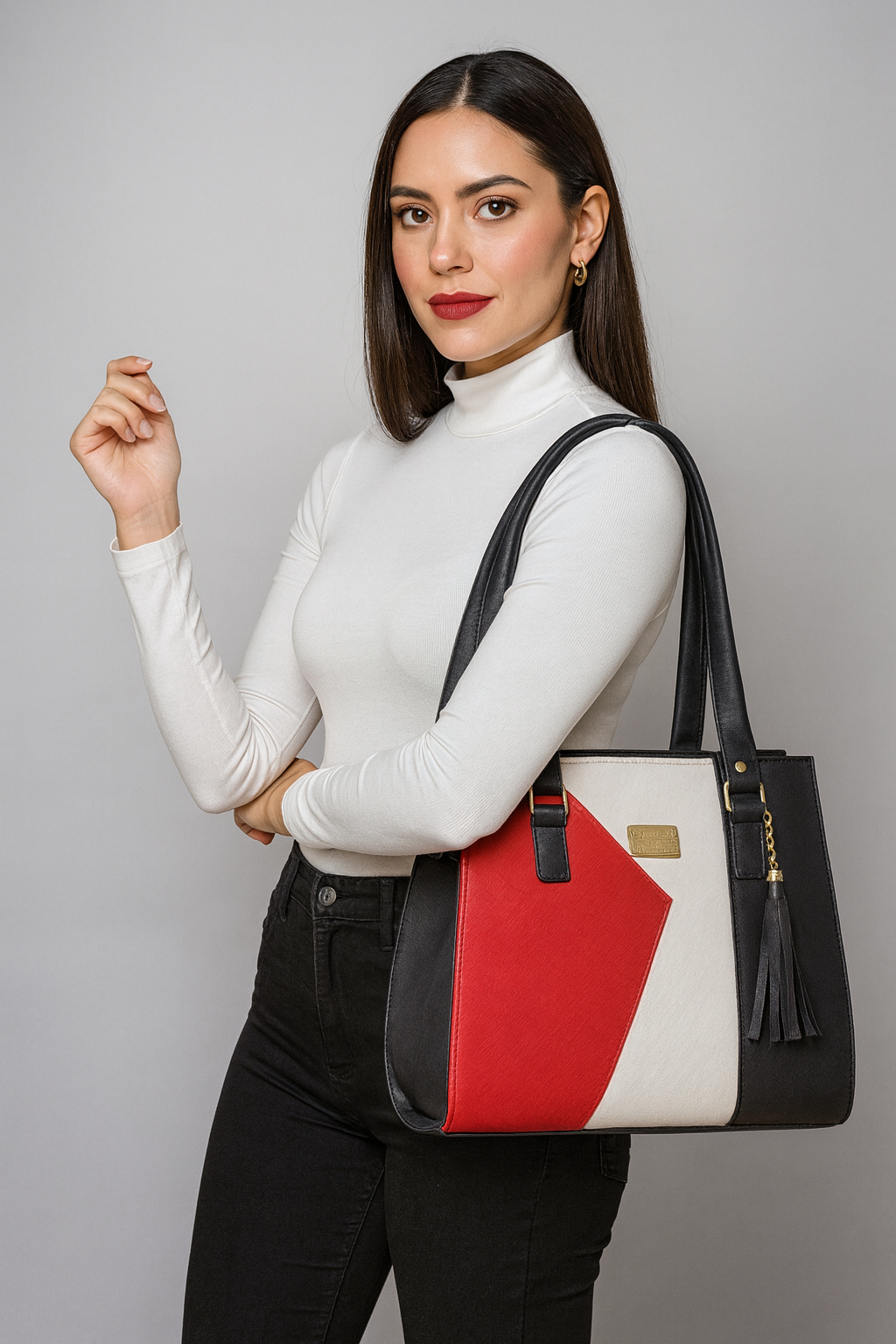 Bolsa de dama Karla elegante moderna tricolor sintética alta calidad duradera exclusiva