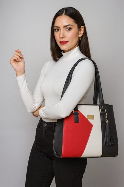 Bolsa de dama Karla elegante moderna tricolor sintética alta calidad duradera exclusiva