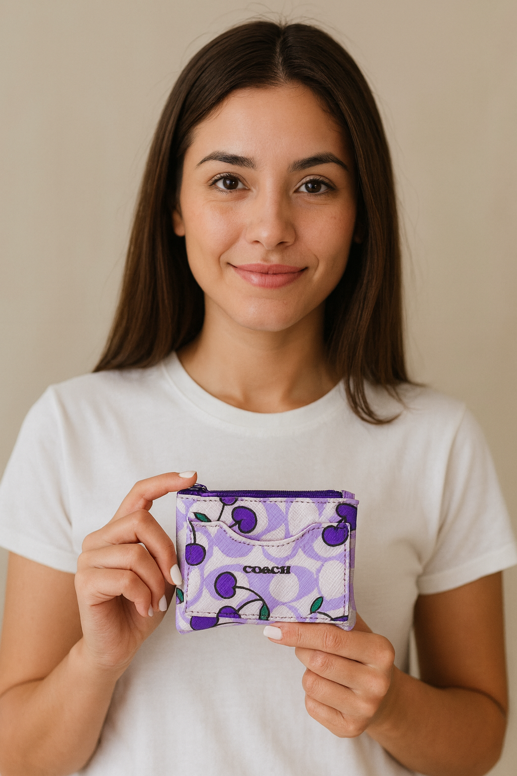 Tarjetero  Morado con Cerezitas 🍒 – Compacto, Elegante y Súper Práctico