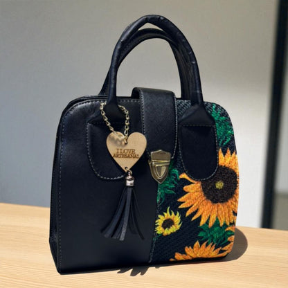 Bolsa DALIA Mediana Negra con Bordado de Girasoles | Artesanal, Elegante y Colorida | Moda Dama Casual y Formal