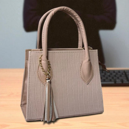 Bolsa DESIDEREE Crossbody Beige Estilo Croco con Tassel – Mini Tote Elegante y Sofisticado