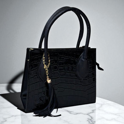 Bolsa DESIDEREE Crossbody Beige Estilo Croco con Tassel – Mini Tote Elegante y Sofisticado