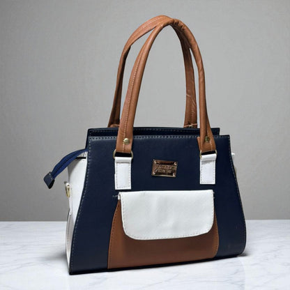 Bolsa DORIS Mediana Azul Marino con Detalles Blanco y Café | Elegante y Moderna | Moda Dama Casual y Oficina
