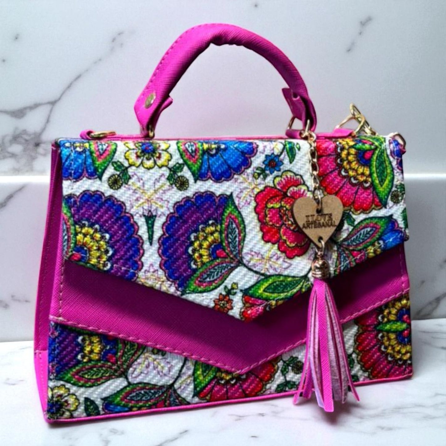 Bolsa DUNIA Crossbody Artesanal Blanca con Bordado Colorido y Tassel – Mini Tote Mexicano de Moda