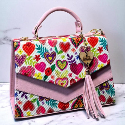 Bolsa DUNIA Crossbody Artesanal Blanca con Bordado Colorido y Tassel – Mini Tote Mexicano de Moda