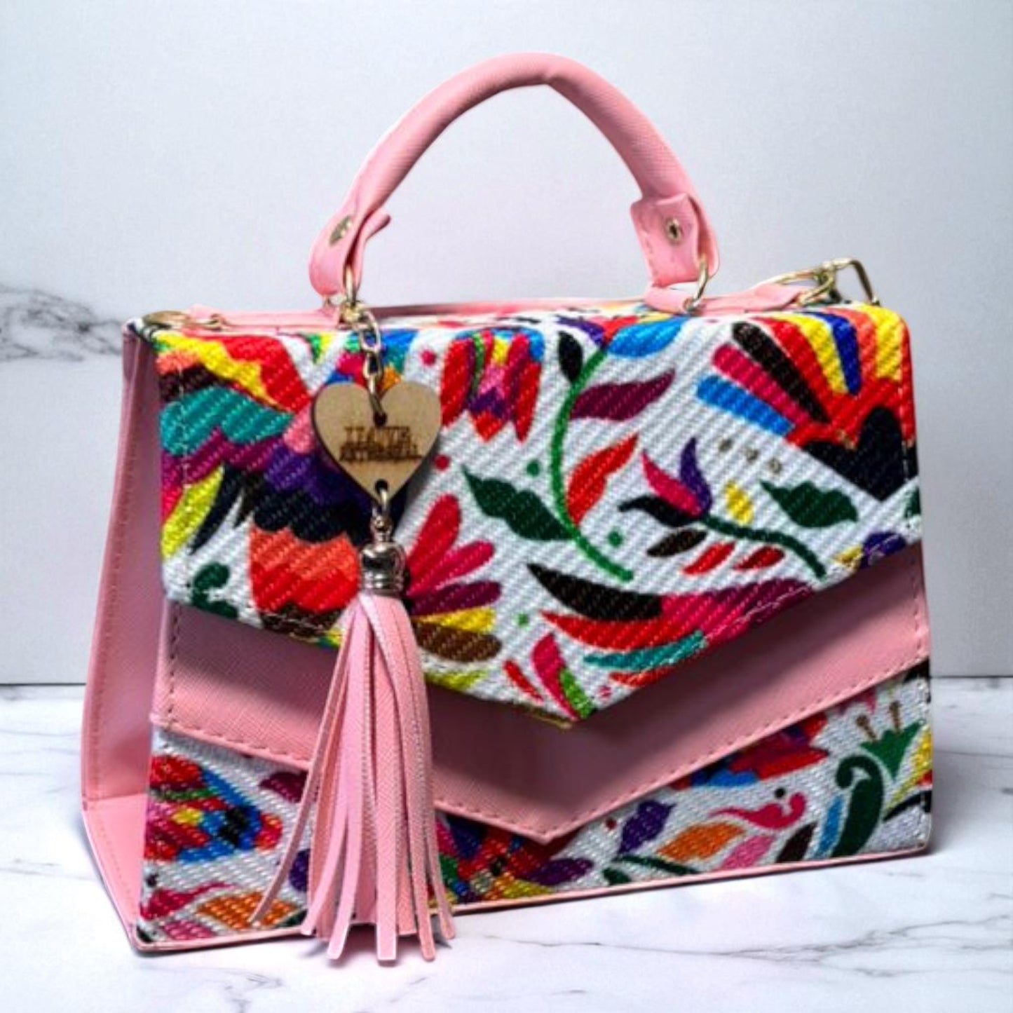 Bolsa DUNIA Crossbody Artesanal Blanca con Bordado Colorido y Tassel – Mini Tote Mexicano de Moda