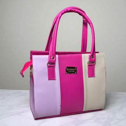 Bolsa EDITH Mediana Tricolor Rosa Fucsia, Lila y Beige | Moderna y Elegante | Moda Dama Casual y Oficina
