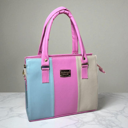Bolsa EDITH Mediana Tricolor Rosa Fucsia, Lila y Beige | Moderna y Elegante | Moda Dama Casual y Oficina