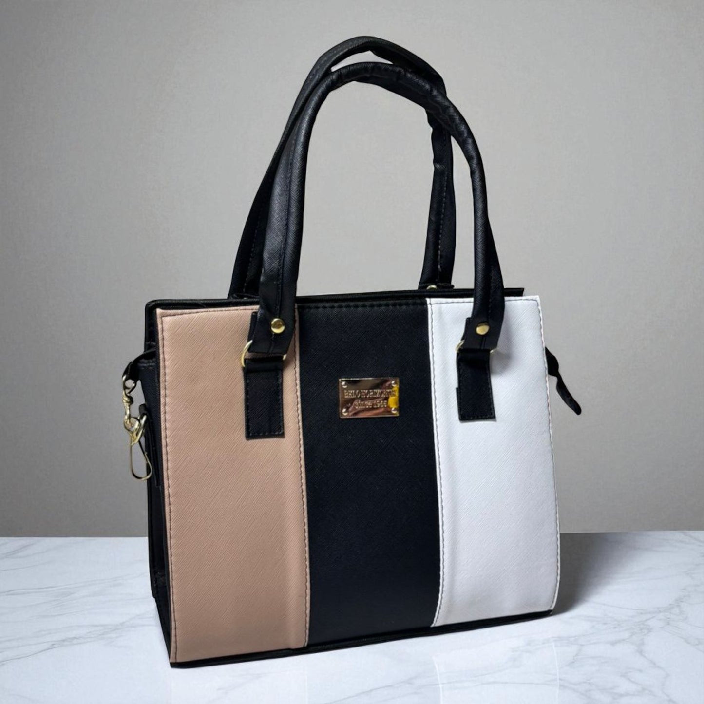 Bolsa EDITH Mediana Tricolor Rosa Fucsia, Lila y Beige | Moderna y Elegante | Moda Dama Casual y Oficina