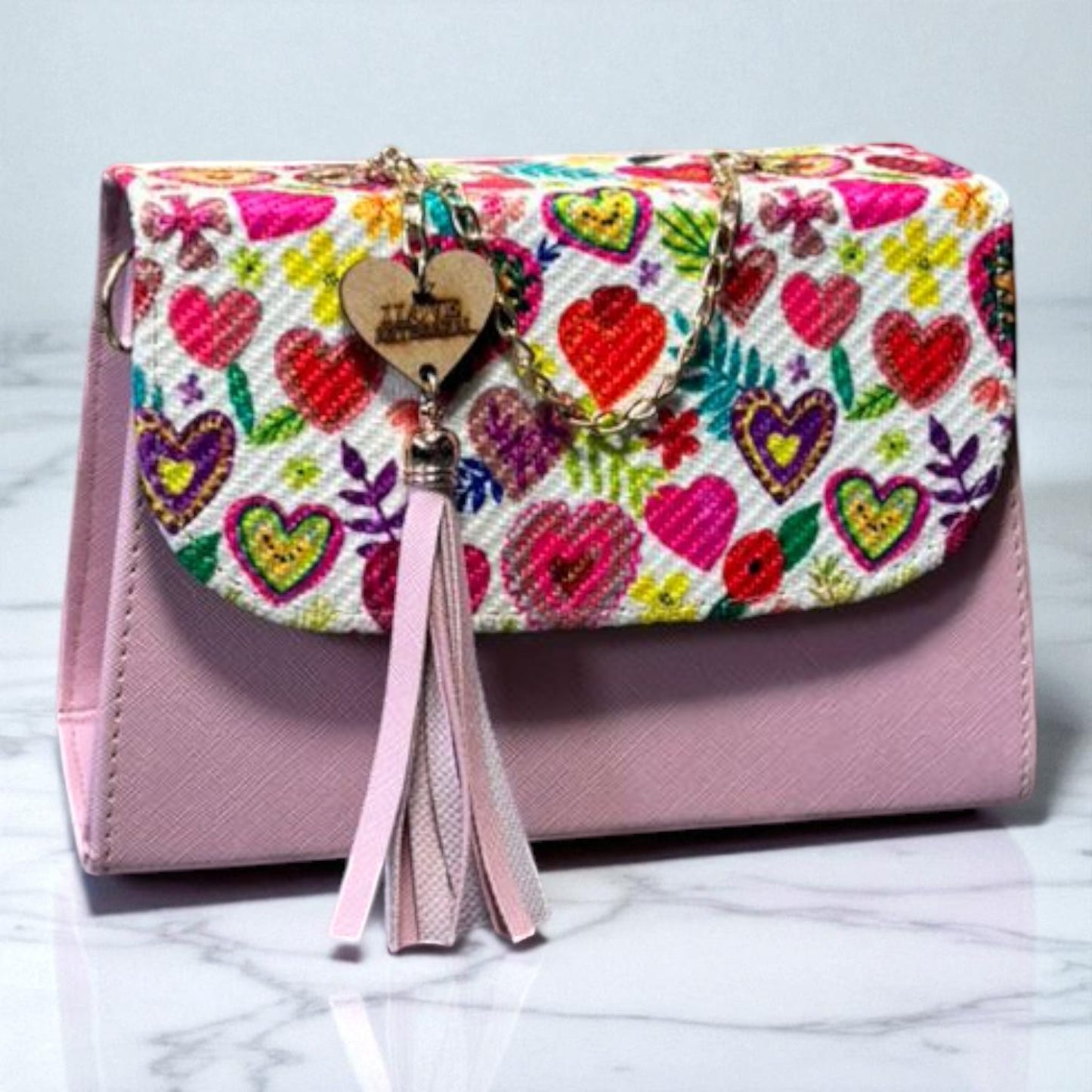 Bolsa Crossbody ELBA Artesanal Lila con Bordado Floral Multicolor y Tassel – Mini Tote Mexicano de Moda