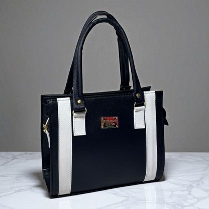 Bolsa ELVIRA Mediana Negra con Detalles Blanco y Beige | Elegante y Moderna | Moda Dama Casual y Oficina