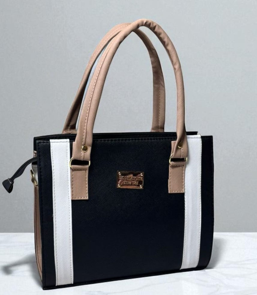Bolsa ELVIRA Mediana Negra con Detalles Blanco y Beige | Elegante y Moderna | Moda Dama Casual y Oficina
