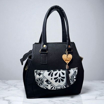 Bolsa ESMERALDA Mediana Negra con Detalle Bordado Blanco y Negro | Artesanal y Elegante | Moda Dama Casual y Oficina