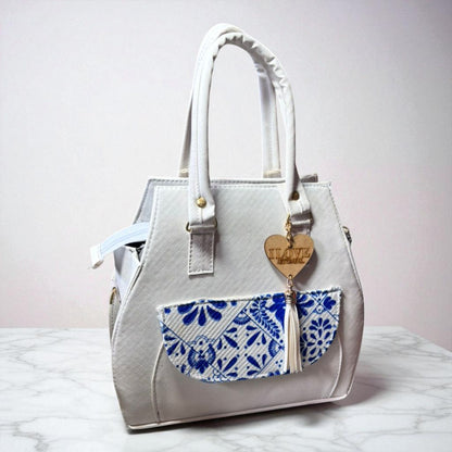 Bolsa ESMERALDA Mediana Negra con Detalle Bordado Blanco y Negro | Artesanal y Elegante | Moda Dama Casual y Oficina