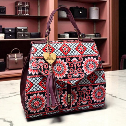 Bolsa FELICIA Mediana Artesanal Azul y Blanca con Diseño Floral | Moderna y Elegante | Moda Dama Casual y Oficina