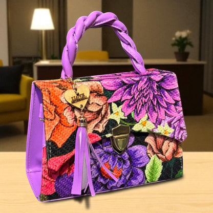 Bolsa Crossbody FLORENCIA Artesanal Blanco y Negro con Estampado Étnico y Tassel – Mini Tote Elegante Mexicano