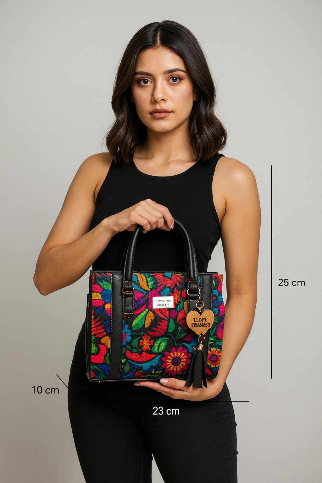 Bolsa GEORGINA Mediana Artesanal Negra con Bordado Floral Multicolor | Moderna y Elegante | Moda Dama Casual y Oficina