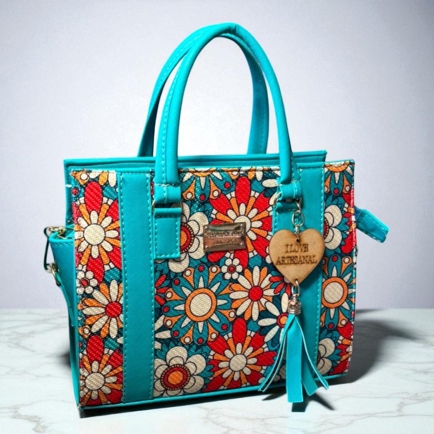 Bolsa GEORGINA Mediana Artesanal Negra con Bordado Floral Multicolor | Moderna y Elegante | Moda Dama Casual y Oficina