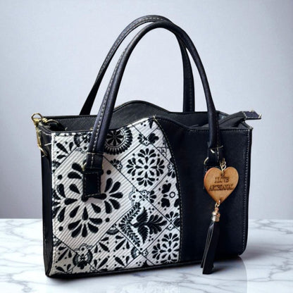 Bolsa GLORIA Mediana Artesanal Vino con Bordado Geométrico Multicolor | Elegante y Moderna | Moda Dama Casual y Oficina