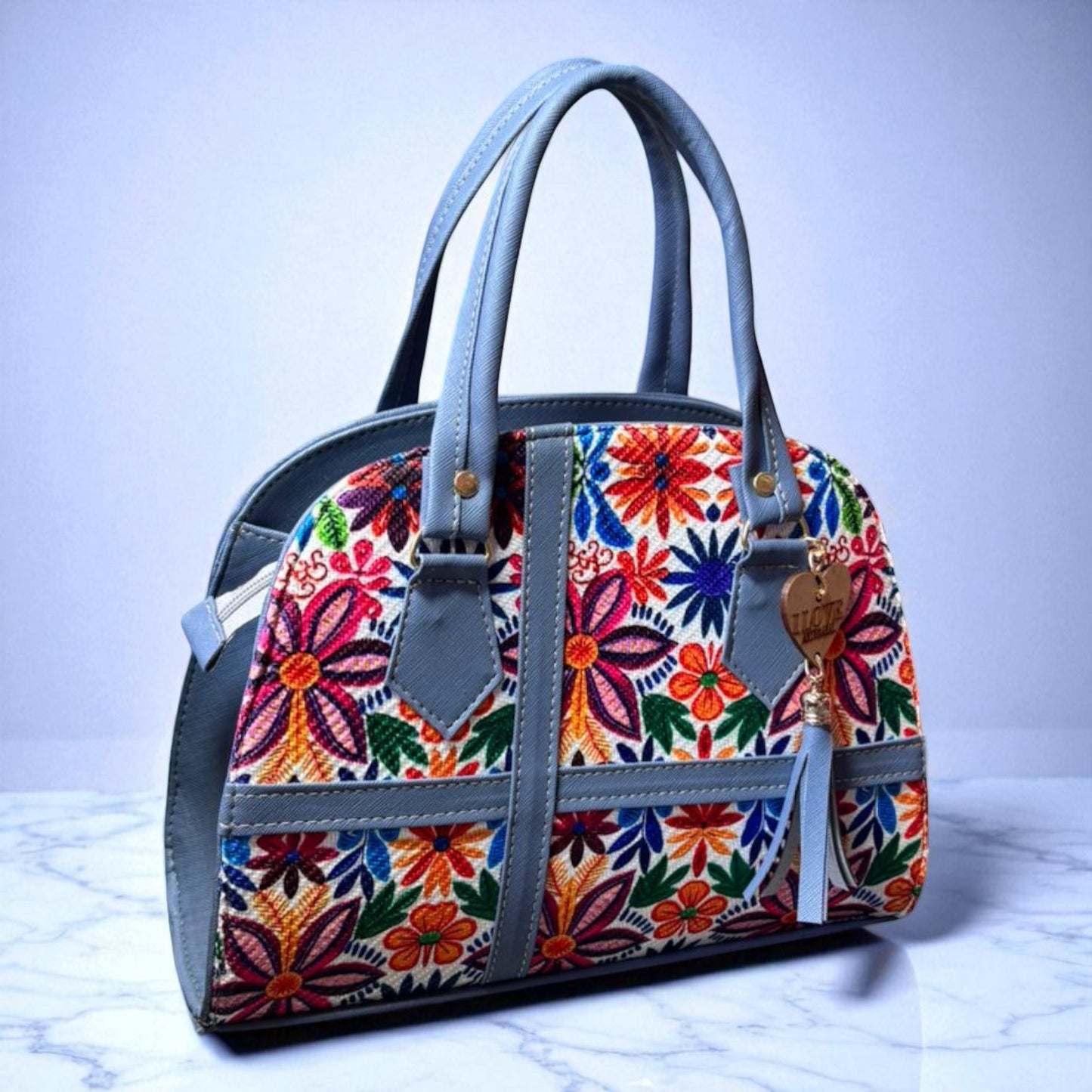 Bolsa GRACIELA Mediana Artesanal Blanca y Negra con Diseño Floral Geométrico | Elegante y Moderna | Moda Dama Casual y Oficina