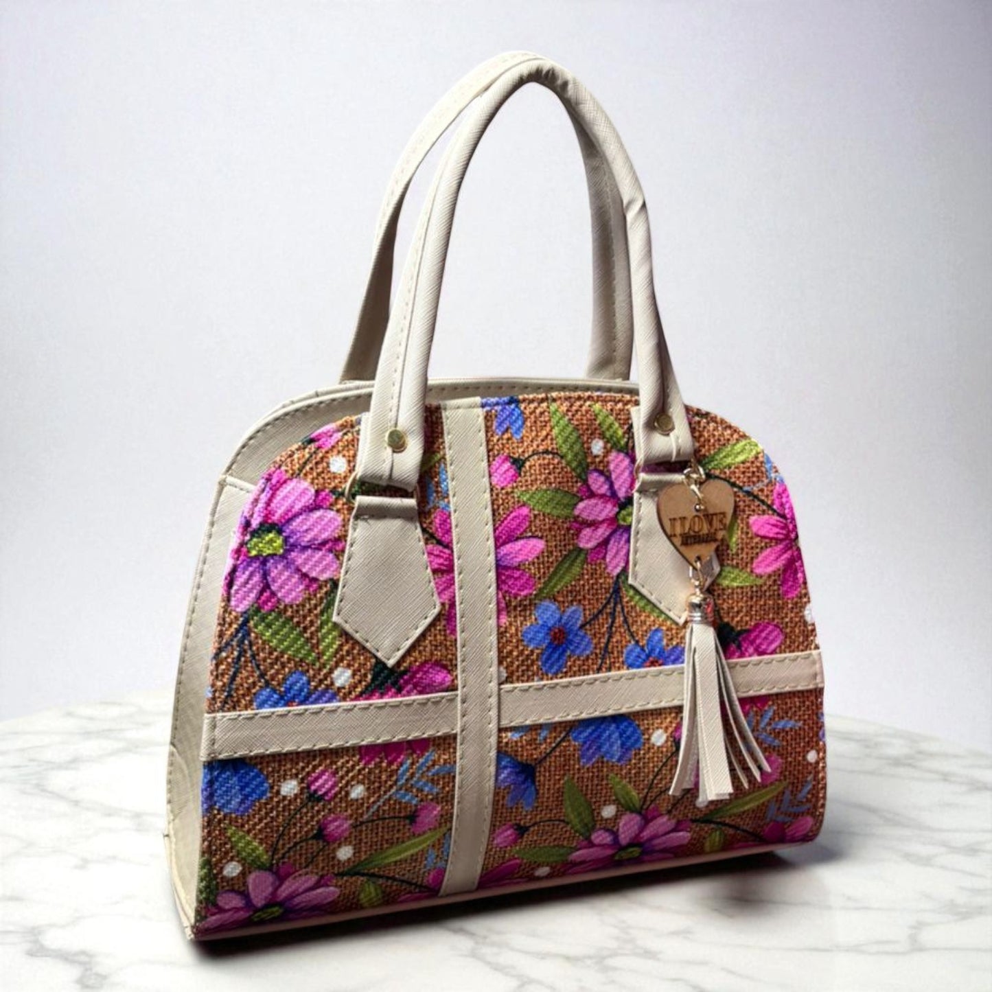 Bolsa GRACIELA Mediana Artesanal Blanca y Negra con Diseño Floral Geométrico | Elegante y Moderna | Moda Dama Casual y Oficina