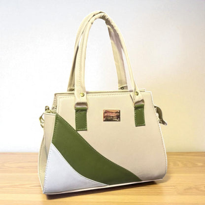 Bolsa ILIANA Mediana Beige con Detalles Verde y Blanco | Elegante y Moderna | Moda Dama Casual y Oficina