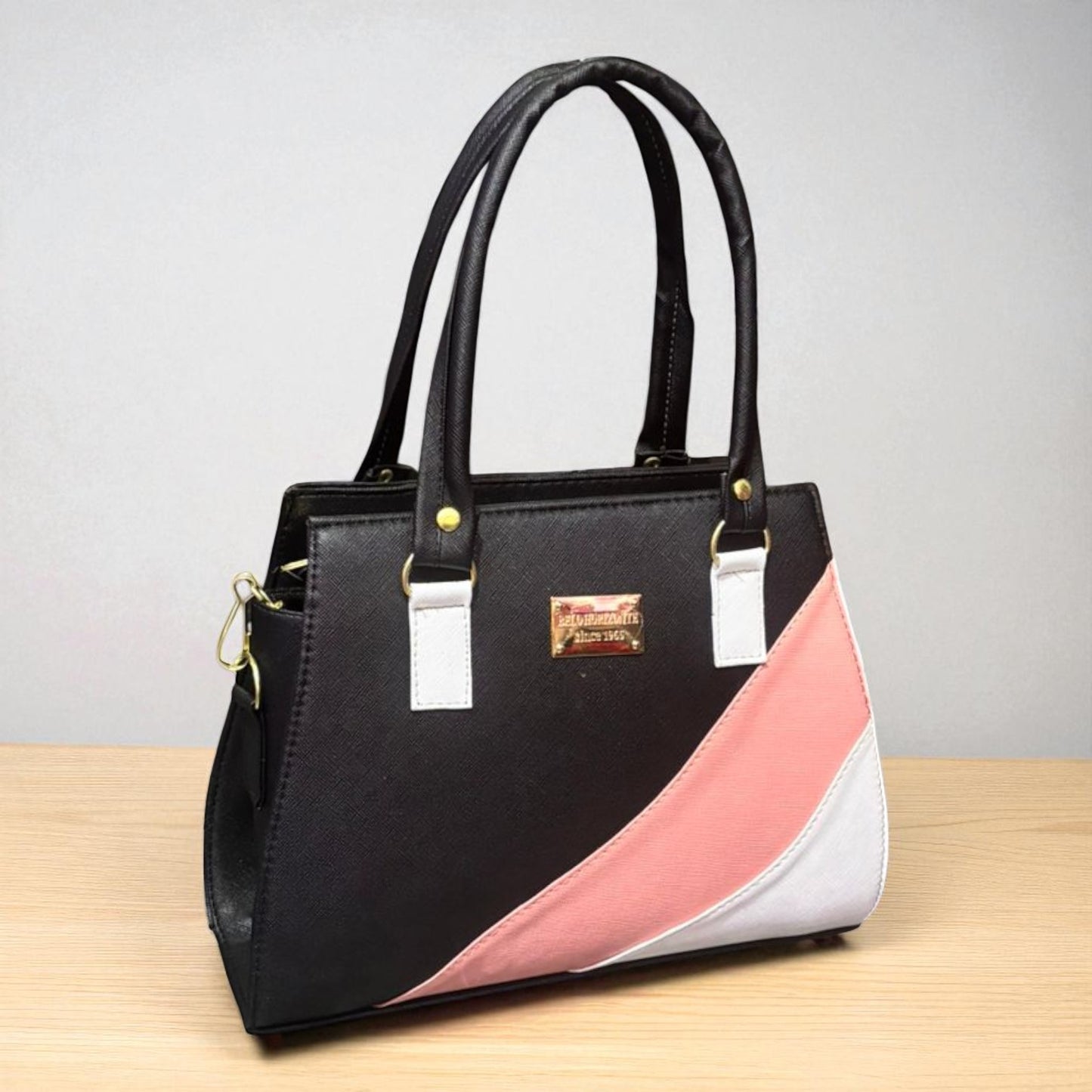 Bolsa ILIANA Mediana Beige con Detalles Verde y Blanco | Elegante y Moderna | Moda Dama Casual y Oficina