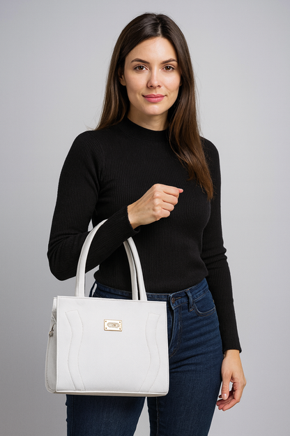 Bolsa INES Mediana Blanca Elegante de Dama | Formal y Casual | Ideal Oficina, Eventos y Uso Diario