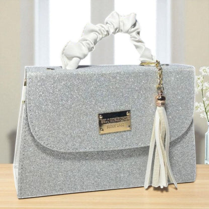 Bolsa JOSEFINA Crossbody Holográfica con Asa Lila y Tassel – Mini Tote Futurista de Moda