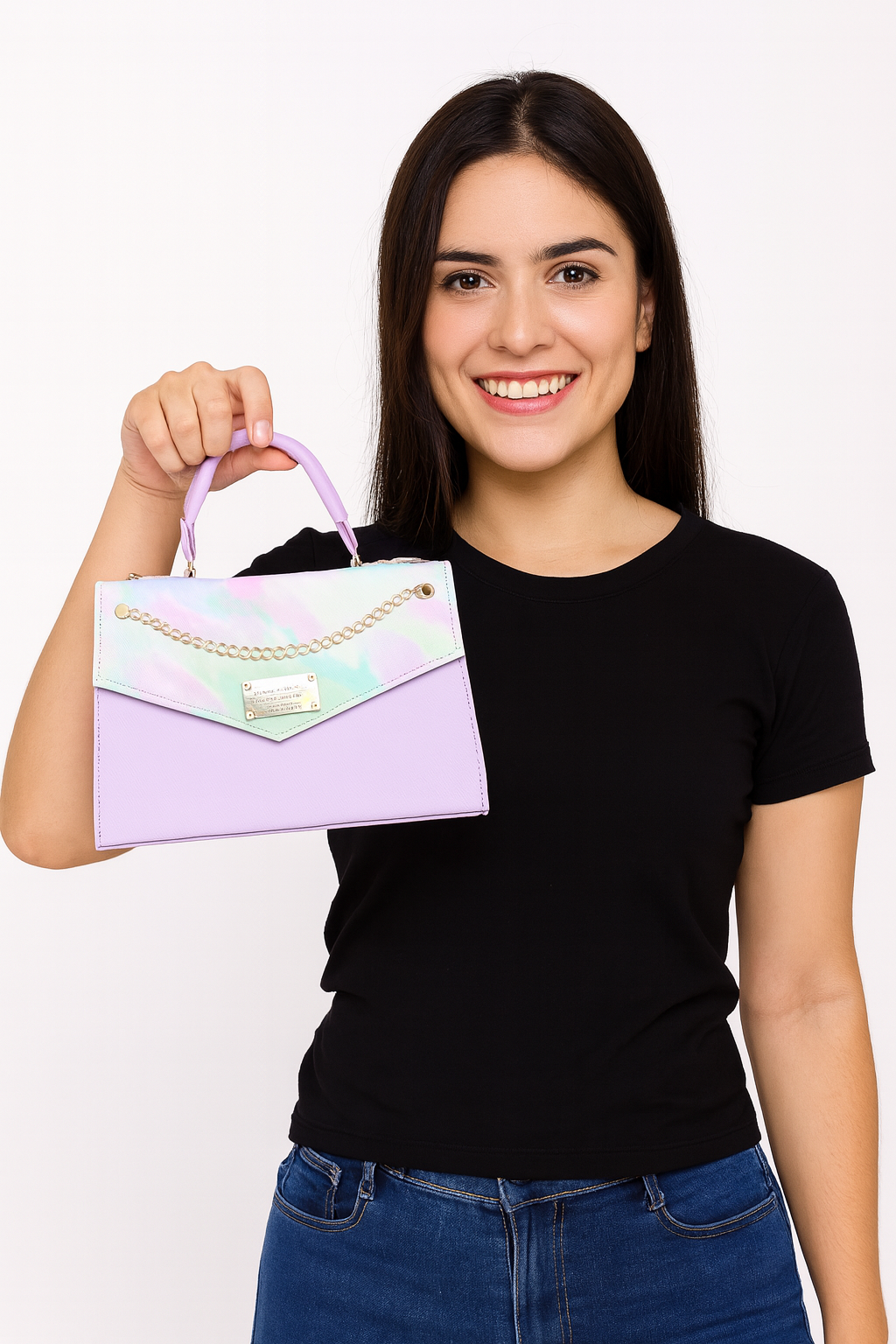 Bolsa MATILDE Crossbody Lila con Solapa Tie Dye Pastel y Cadena Dorada | Mini Elegante Juvenil de Moda