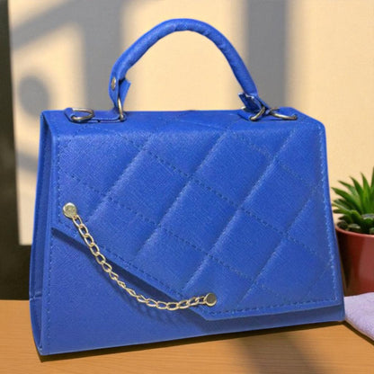 Bolsa MELINA Crossbody Azul Acolchada con Cadena Dorada | Mini Elegante de Moda