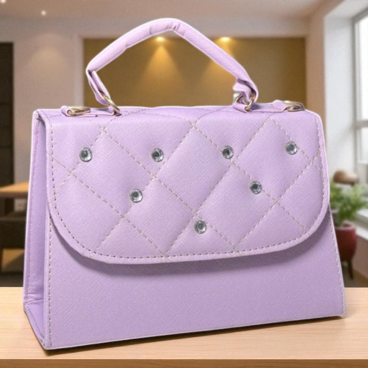 Bolsa NEREA Crossbody Lila Acolchada con Brillos Elegantes | Mini Bolsa de Moda Femenina