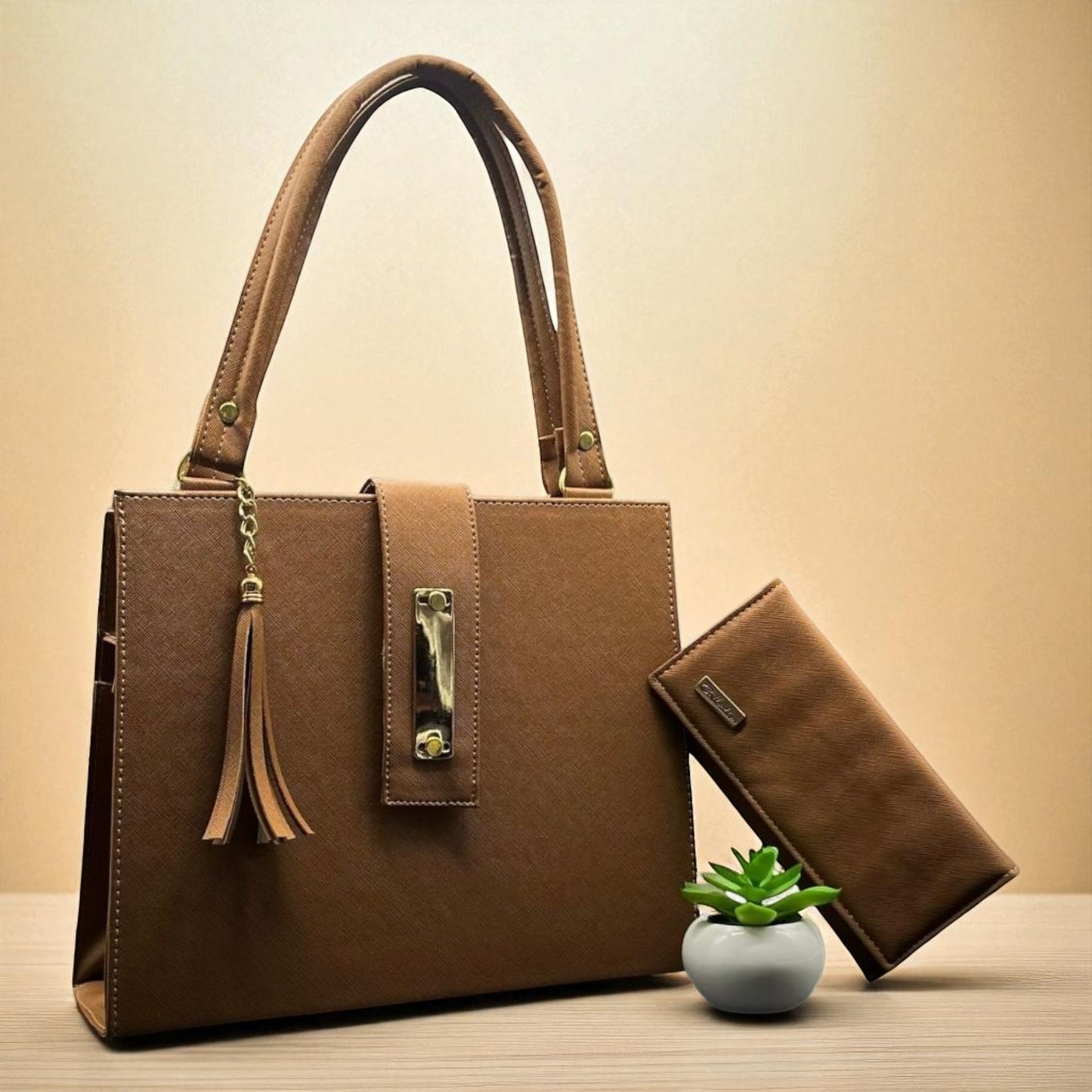 Bolsa de dama Loren elegante moderna grande beige sintética alta calidad exclusiva