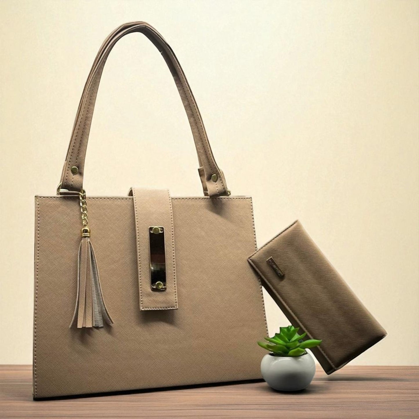 Bolsa de dama Loren elegante moderna grande beige sintética alta calidad exclusiva
