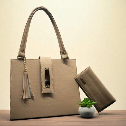 Bolsa de dama Loren elegante moderna grande beige sintética alta calidad exclusiva