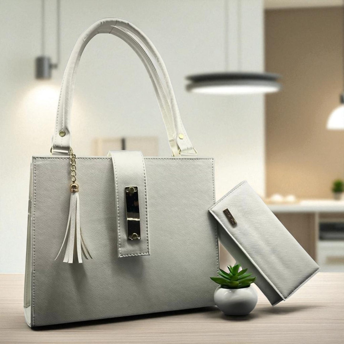 Bolsa de dama Loren elegante moderna grande beige sintética alta calidad exclusiva