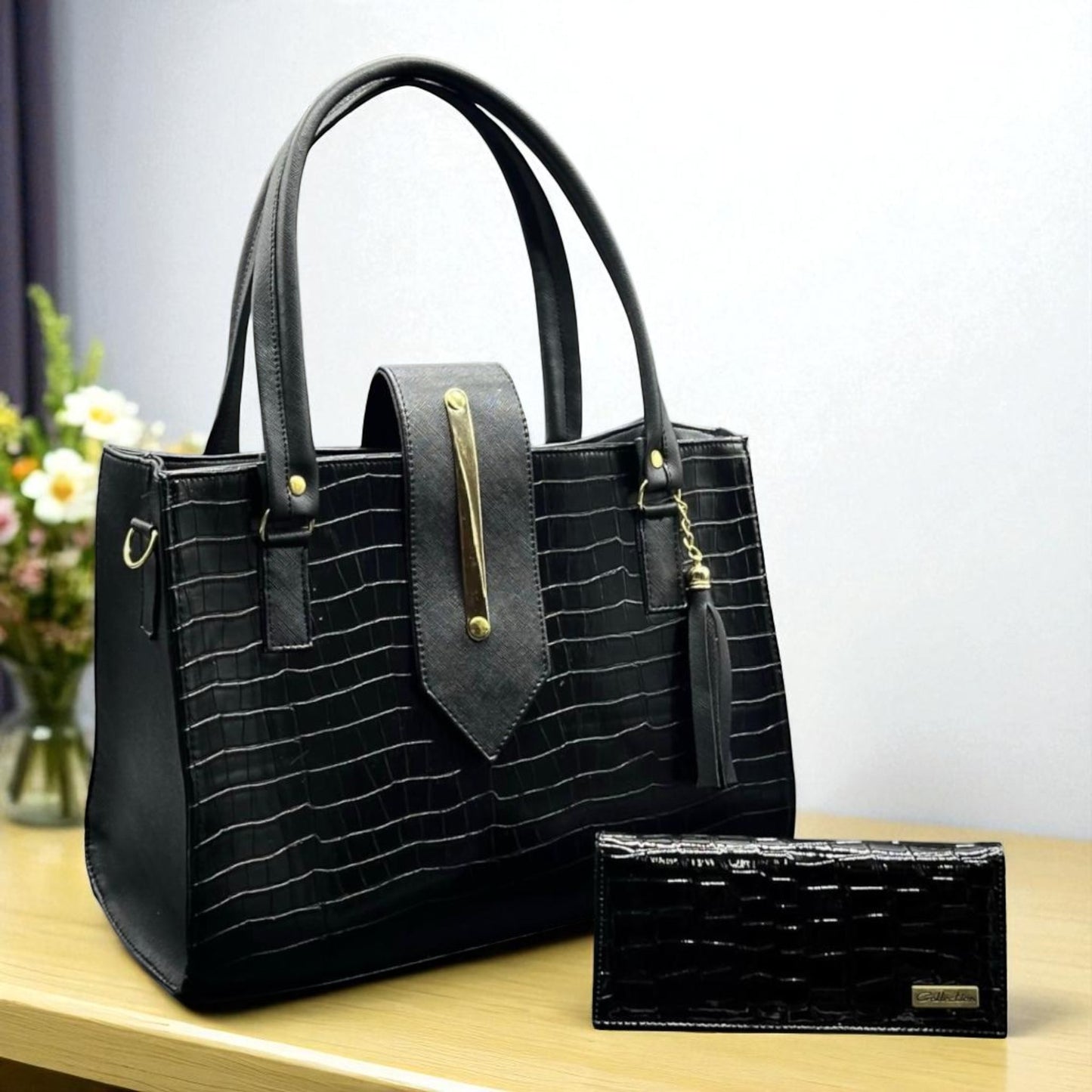 Bolsa de dama Patricia elegante moderna acolchada negra sintética alta calidad duradera