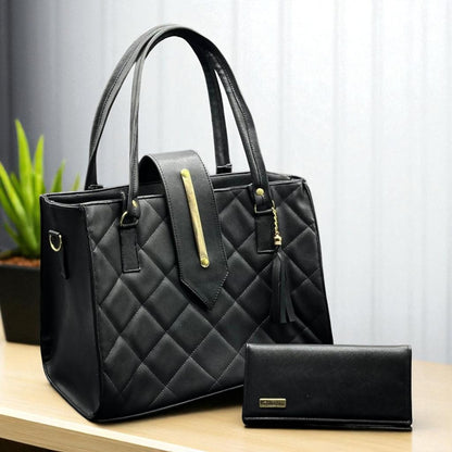 Bolsa de dama Patricia elegante moderna acolchada negra sintética alta calidad duradera