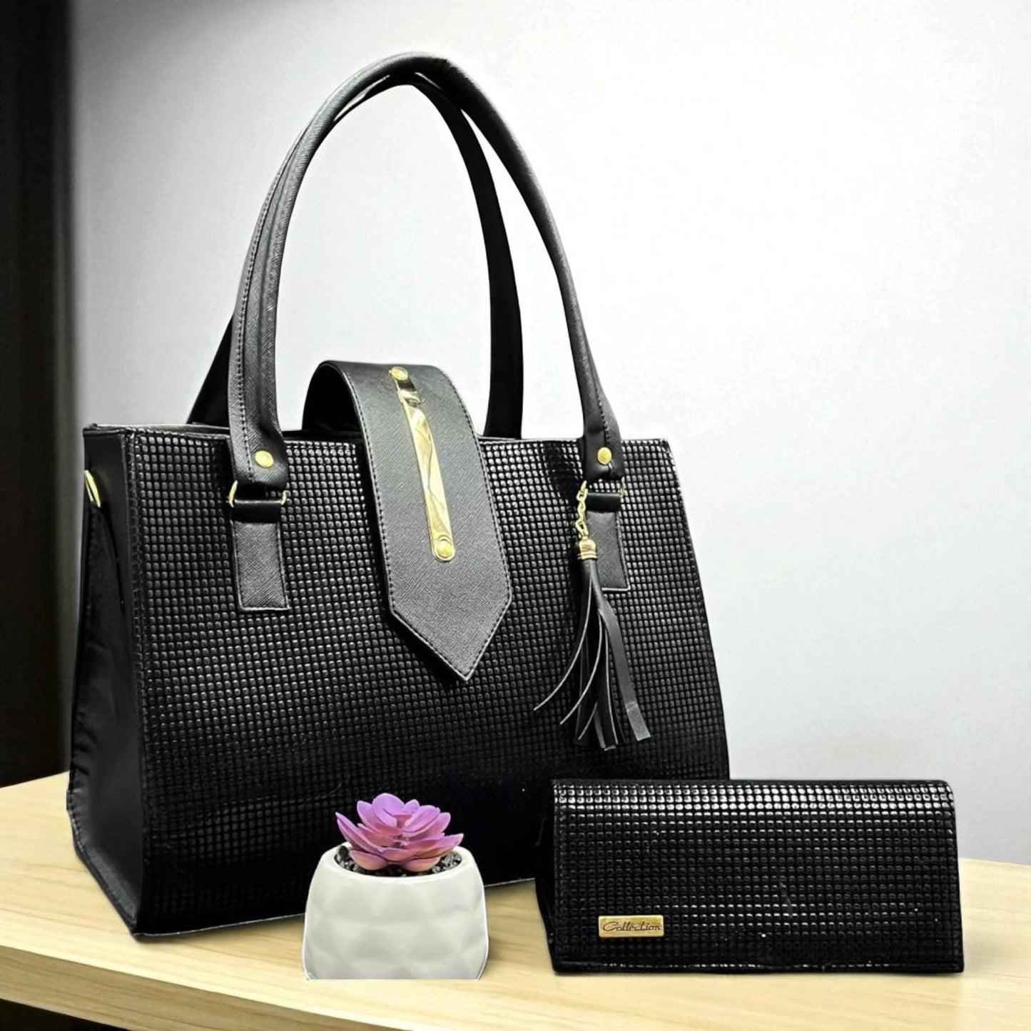 Bolsa de dama Patricia elegante moderna acolchada negra sintética alta calidad duradera