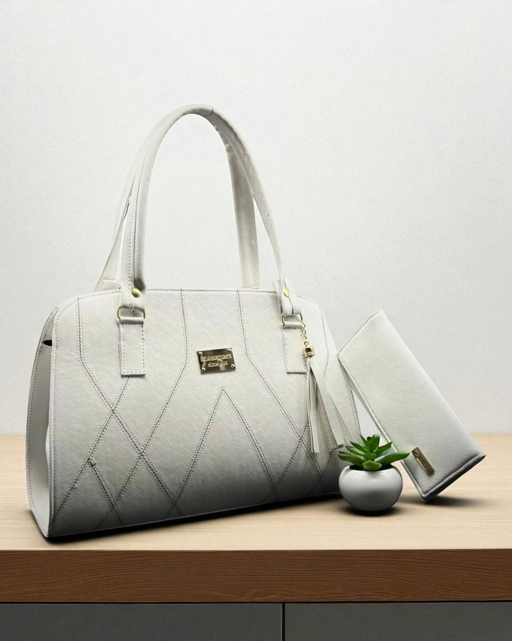 Bolsa de dama Gabriela elegante moderna grande blanca sintética alta calidad duradera